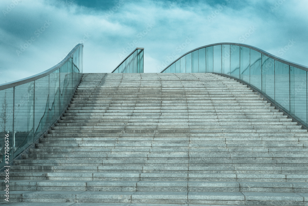 modern bridge with glass handrail