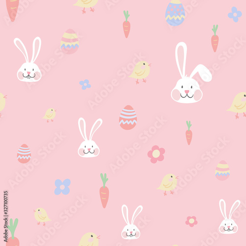 Vector Easter Bunny and Eggs hand drawn seamless pattern