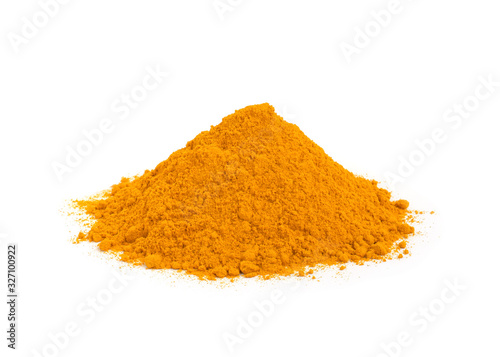 Turmeric (Curcumin) powder isolate on a white background,copy space.