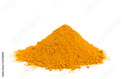Turmeric (Curcumin) powder isolate on a white background,copy space.