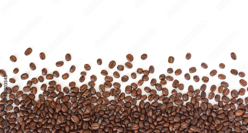 Naklejka premium coffee beans isolated on the white background,copy space.