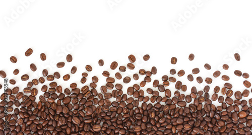 coffee beans isolated on the white background copy space.