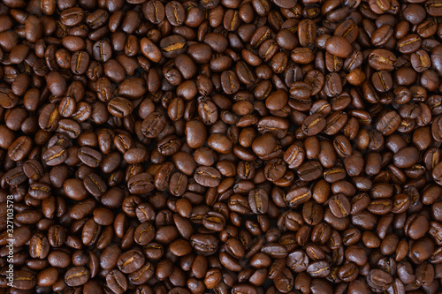 Roasted coffee beans,Coffee bean background,top view.