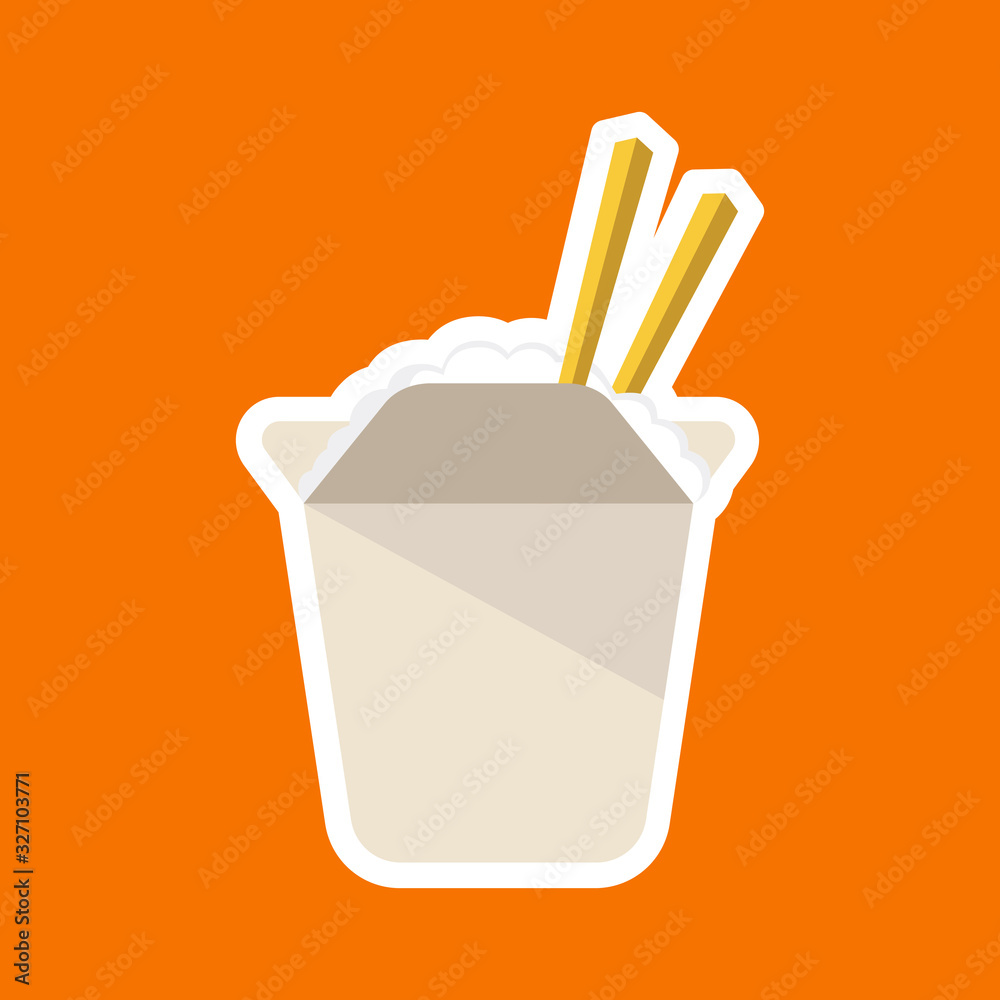 Wok with rice. Traditional asian food. Chinese, Japanese cuisine. Fast food takeout in a box. Minimalistic flat design. Isolated illustration on white background. Wok with rice. Traditional asian food. Chinese, Japanese cuisine. Fast food takeout in a box. Minimalistic flat design. Isolated illustration on white background.