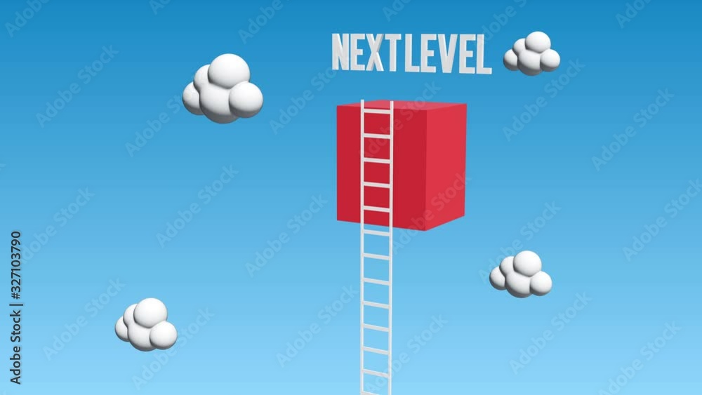 Next Level Ladder Next level with high giant box wall towards the sky with clouds and ...