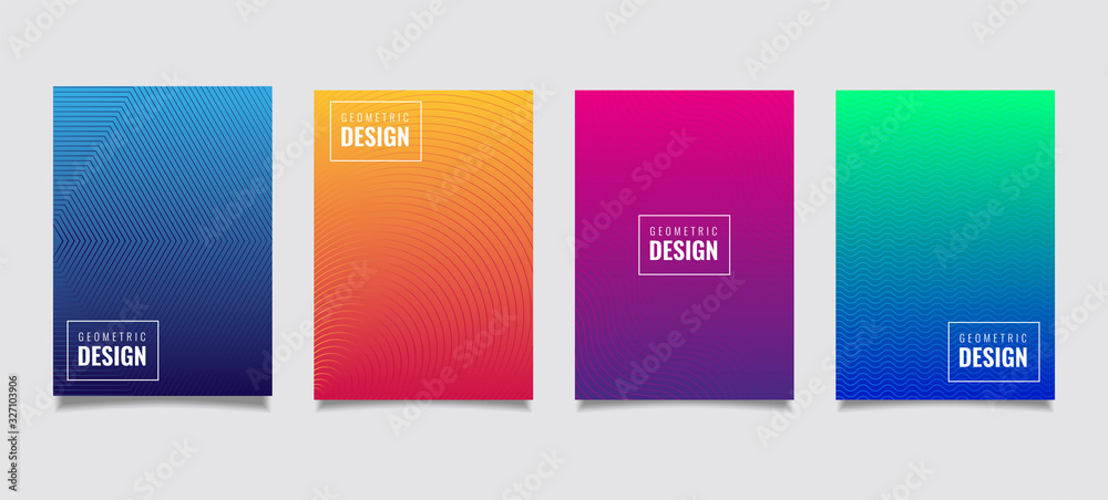 Abstract geometric pattern background with line texture for business brochure cover design. Gradient Pink, orange, purple, blue and green vector banner poster template.