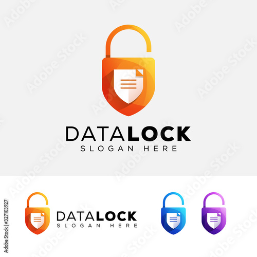 modern color security data lock logo design vector template