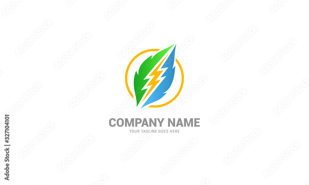 Power Lightning Leaf Logo - Natural Energy Logo Vector