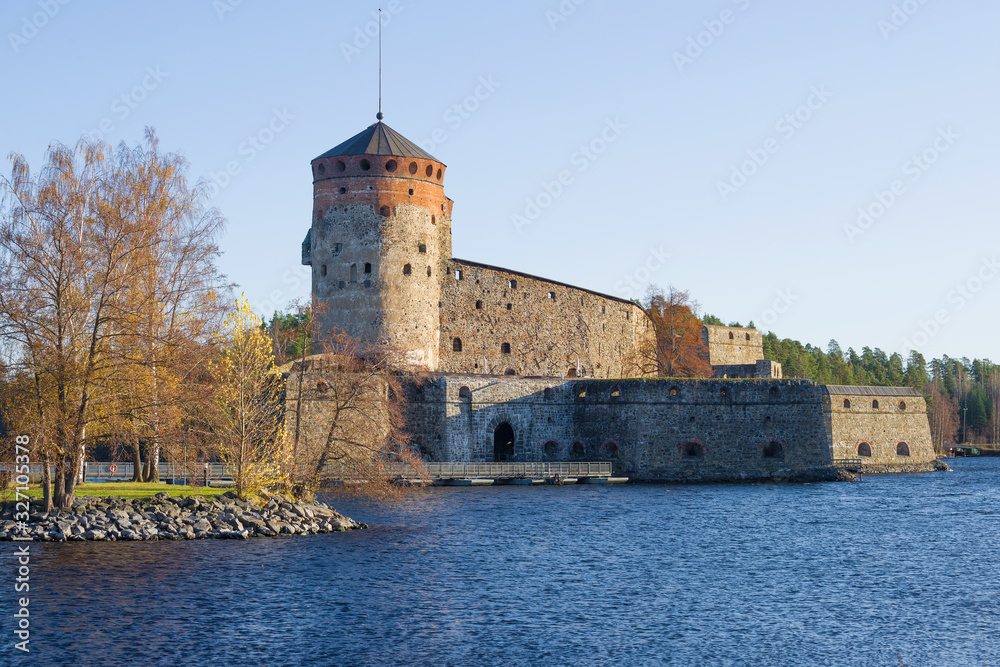View of the medieval Olavinlinna fortress on October day. Savonlinna, Finland