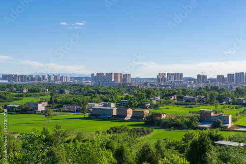 city skyline with country and blue sky at mianyang china