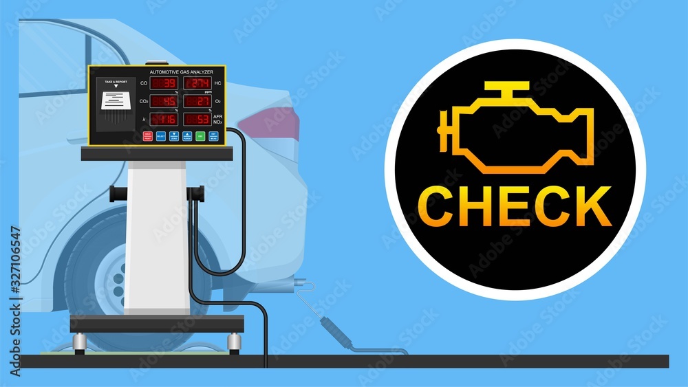 Stockvector Emission car air gases smog fuel fume mot co co2 obd auto