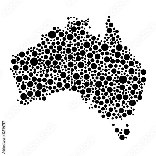 Obraz na plátně Australia map from black circles of different diameters or spots, blotches, abstract concept geometric shape