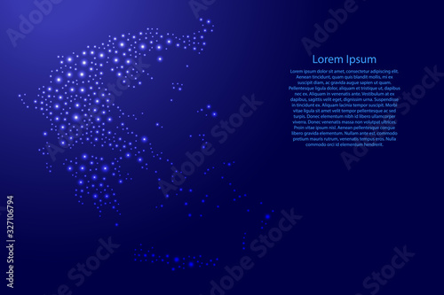 Greece map from blue and glowing space stars abstract concept geometric shape. Vector illustration.