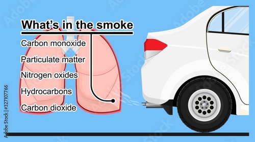 Respiratory disease from vehicle emission exhaust cancer greenhouse gas particulate matter pollutant smog transport environment