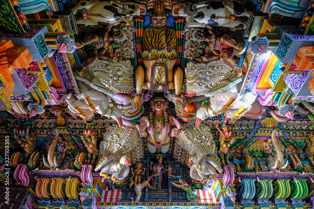 Trincomalee, Sri Lanka - February 2020: Interior of the Kali Kovil Hindu temple on February 16, 2020 in Trincomalee, Sri Lanka.