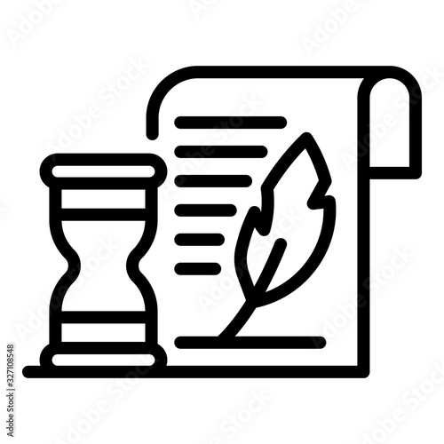 Hourglass and parchment icon. Outline hourglass and parchment vector icon for web design isolated on white background
