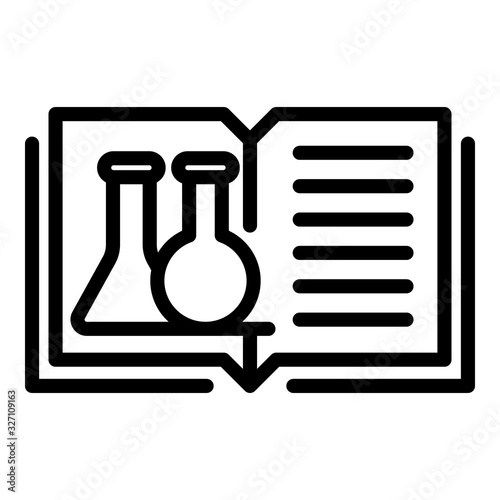Open book and test tubes icon. Outline open book and test tubes vector icon for web design isolated on white background