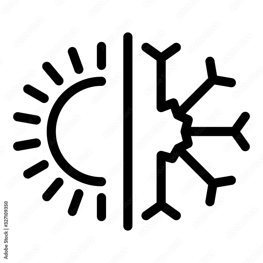 Sun and snowflake icon. Outline sun and snowflake vector icon for web design isolated on white background Sun and snowflake icon. Outline sun and snowflake vector icon for web design isolated on white background