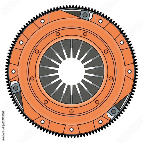 Clutch pressure plate and flywheel. Vector illustration
