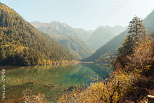 Travel in China. Early morning at jiuzhaigou scenic spot, sichuan province, China.