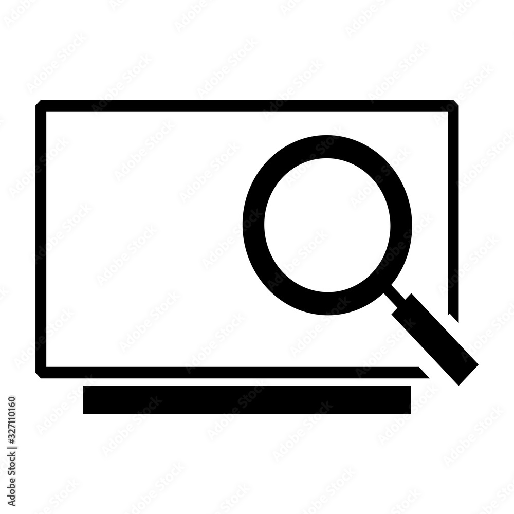 screen and magnifying glass icon vector screen and magnifying glass icon vector