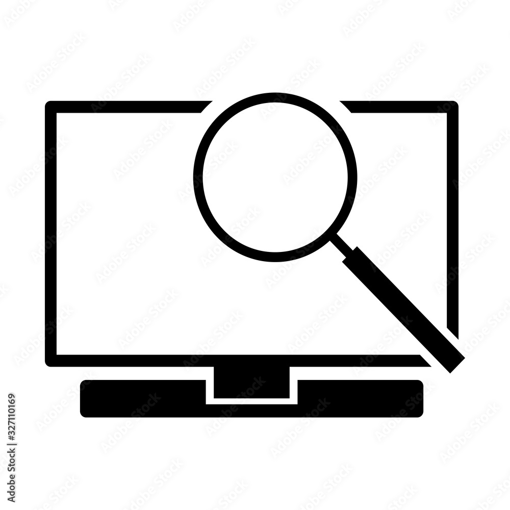 screen and magnifying glass icon vector screen and magnifying glass icon vector