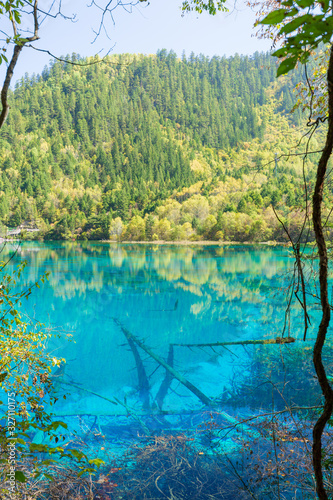 Travel in China. Early morning at jiuzhaigou scenic spot, sichuan province, China.