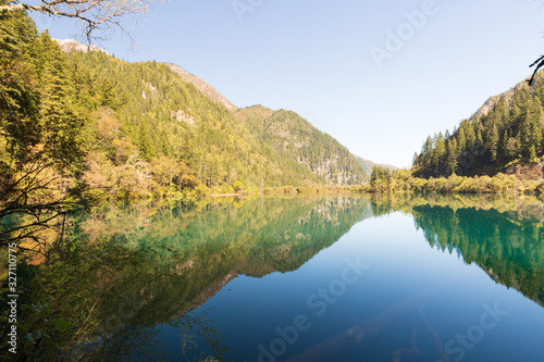 Travel in China. Early morning at jiuzhaigou scenic spot  sichuan province  China.