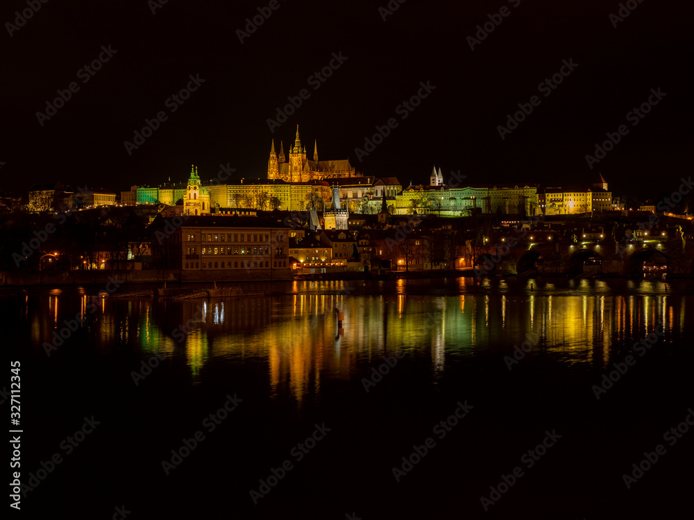 Prague, Czech Republic. Amazing landscape at the castle at night. Its historic center was included in the Unesco World Heritage