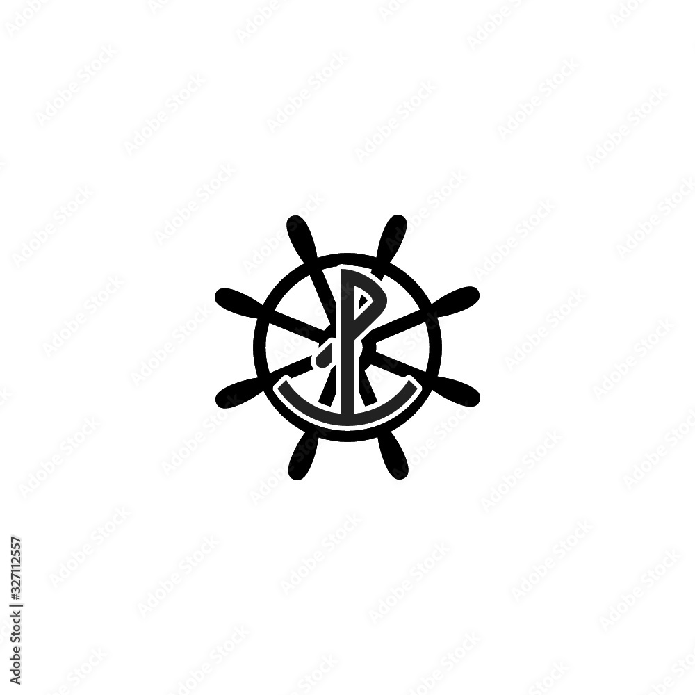 Anchor icon inside a ship wheel marine symbol for logo design illustration on a white background Anchor icon inside a ship wheel marine symbol for logo design illustration on a white background