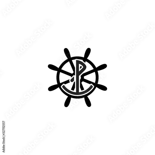 Anchor icon inside a ship wheel marine symbol for logo design illustration on a white background