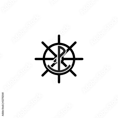Anchor icon inside a ship wheel marine symbol for logo design illustration on a white background
