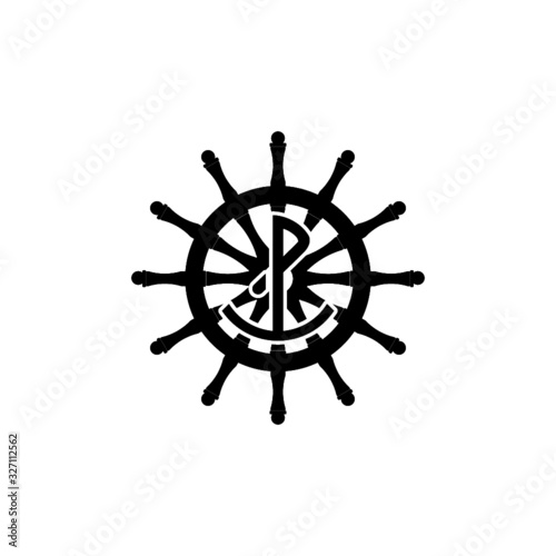 Anchor icon inside a ship wheel marine symbol for logo design illustration on a white background