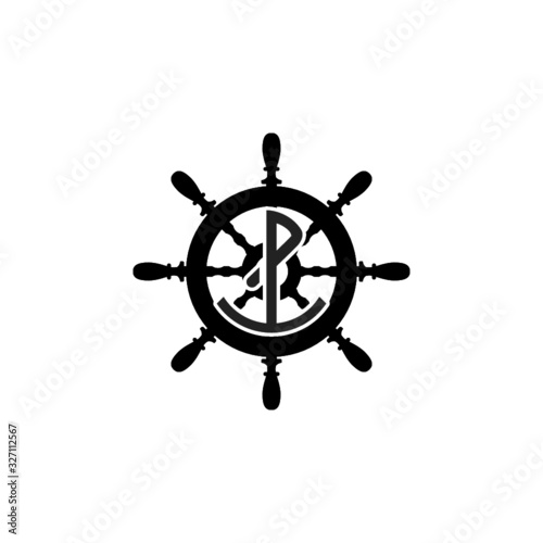 Anchor icon inside a ship wheel marine symbol for logo design illustration on a white background