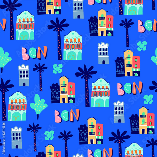 surface design with hand drawn Barcelona street for textile,wallpaper