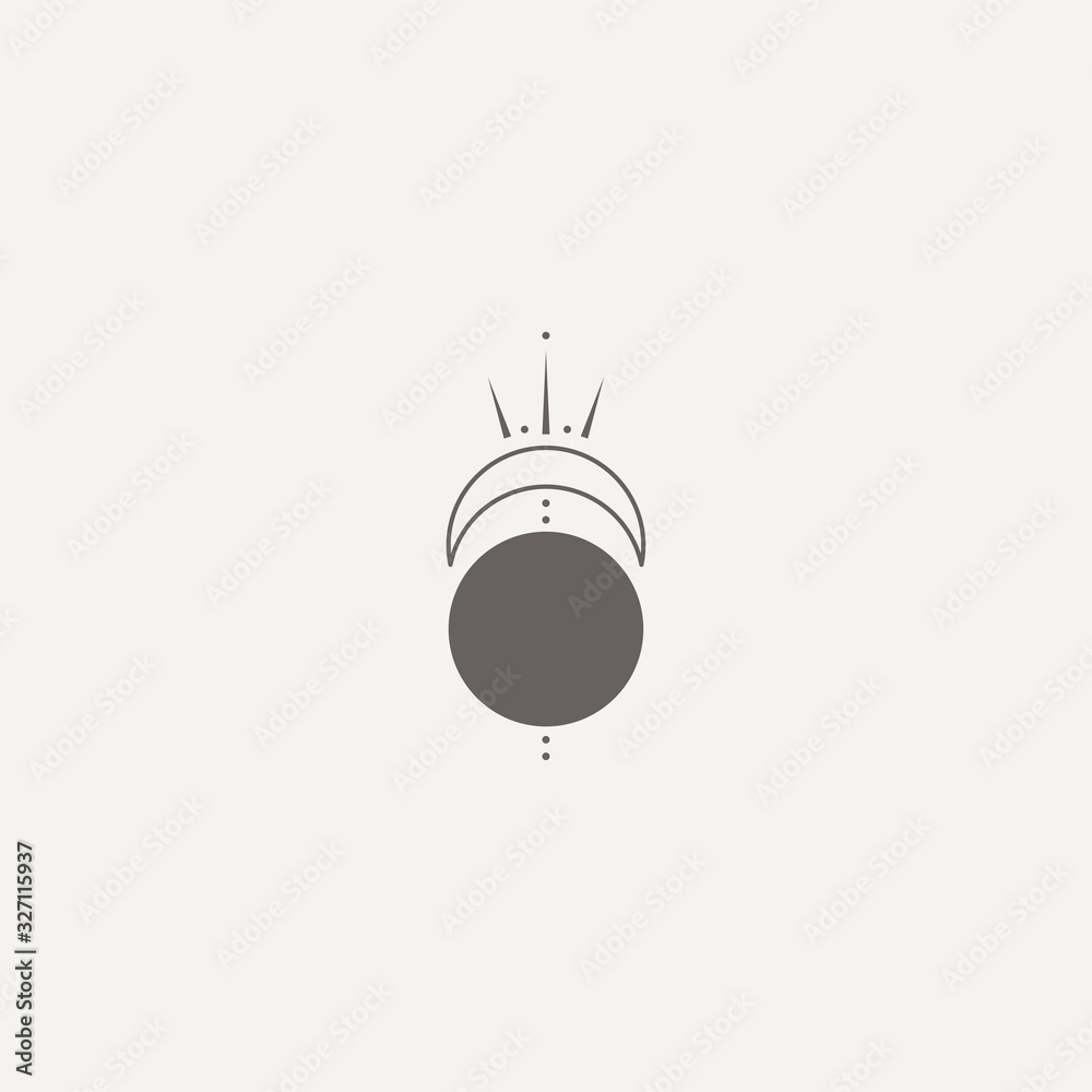 Boho Abstract style Moon or Sun. Simple minimalistic Icon. Logo template. Trendy Vector illustration. Astrology, esoteric, yoga, alchemy concept. T-shirt print idea. Icon is isolated