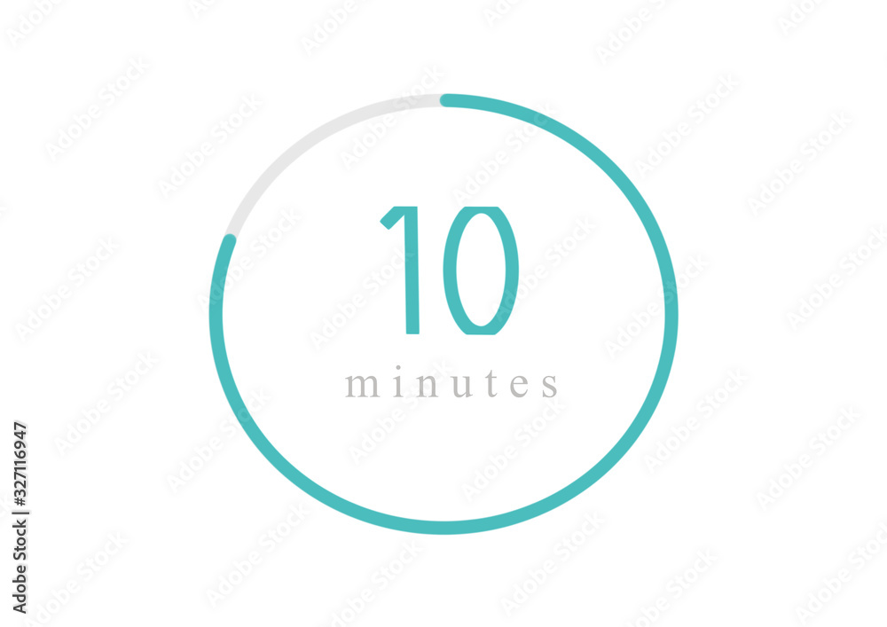 Futuristic technology style timer or clock symbol with round display and 10 minutes text in the middle. Futuristic technology style timer or clock symbol with round display and 10 minutes text in the middle.