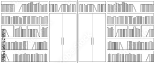 2D black and white CAD drawing of the bookshelf from the front elevation view.