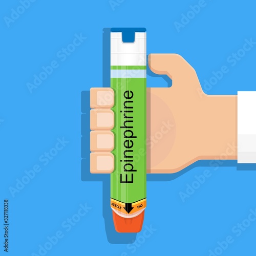 Epinephrine injector anaphylactic reaction food drugs insect bite allergen emergency treatment medication photo