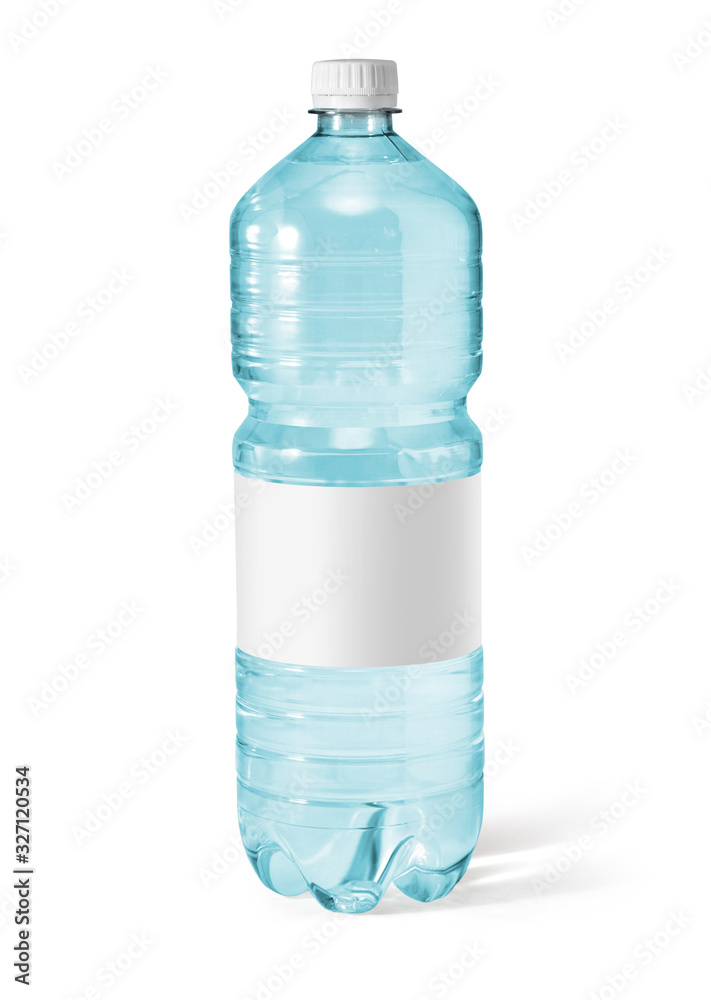 Naklejka premium Water bottle with blank label. Isolated on white