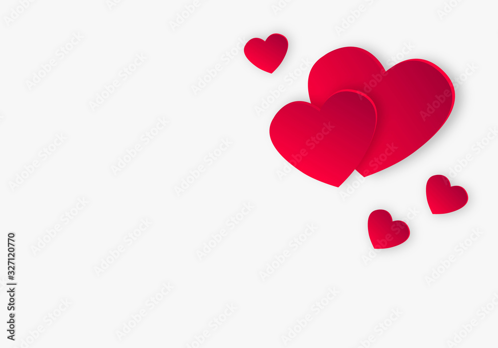 Hearts on white texture background. Vector illustration