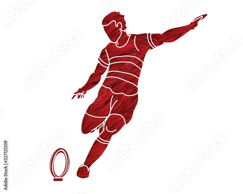 Rugby player action cartoon sport graphic vector.