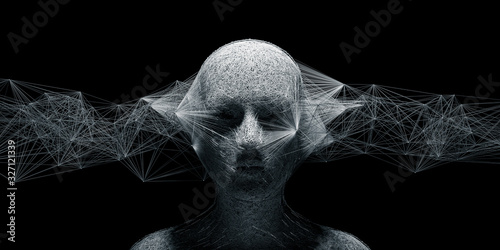 Abstract digital human face with big data connection or mistic mask. 3d illustration photo