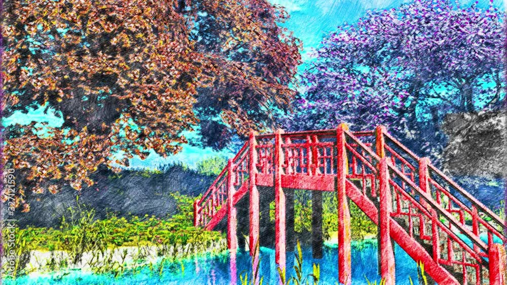 4K Wonderful Spring Oriental Garden Handdraw Art 4K Wonderful Spring Oriental Garden Handdraw Art