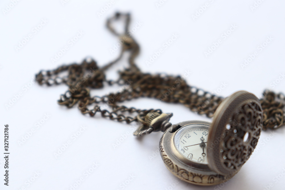 old watch with chain isolated on white background old watch with chain isolated on white background