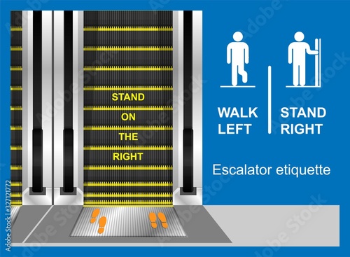 Escalator etiquette quick handrail motion direction situation machine life shopping mall train moving improper courtesy proper way walk side stair