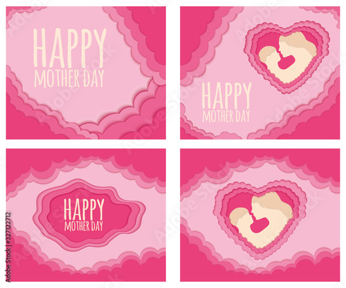 Happy mother day cutting paper shape 3D abstract banner  poster  gift card  flyer concept vector illustration.
