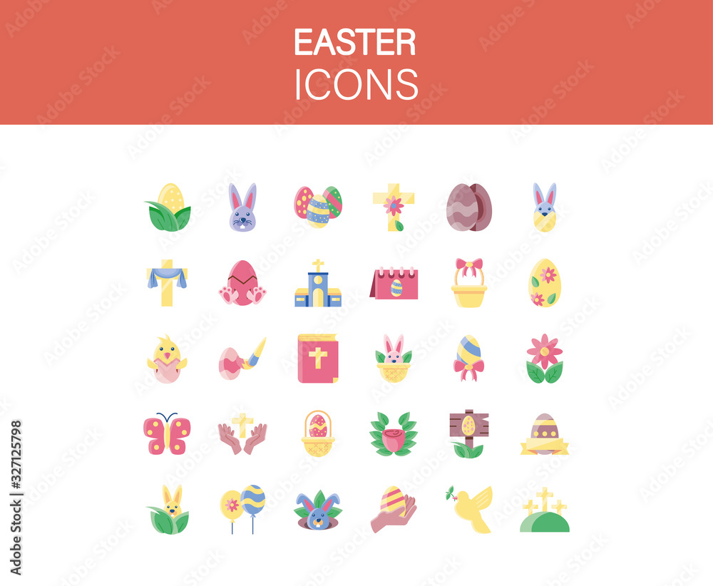 happy easter icons set over white background happy easter icons set over white background