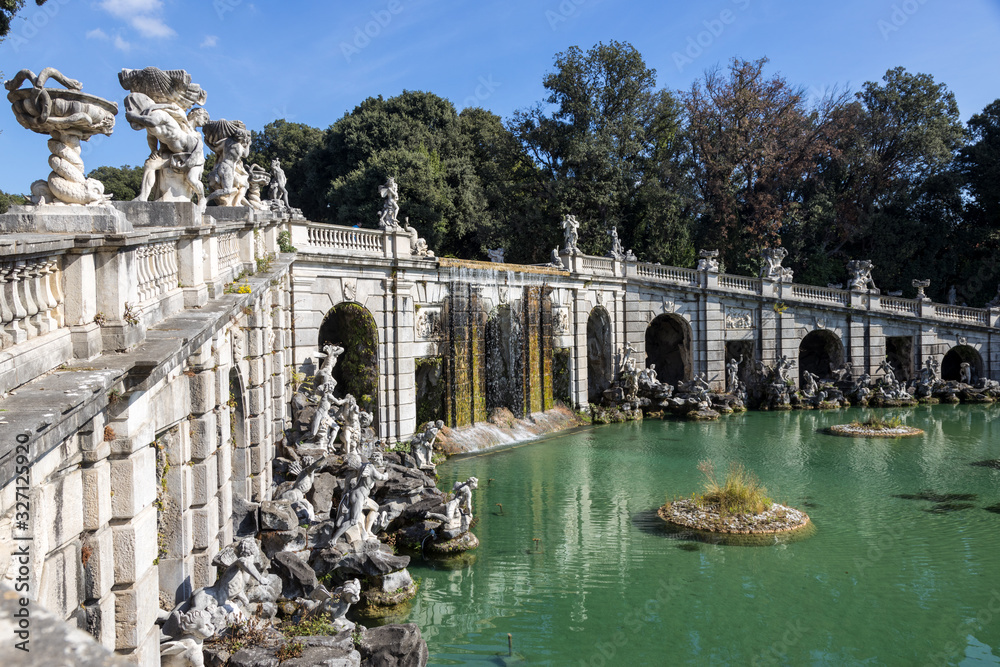 Naklejka premium The Royal Palace and gardens of Caserta, built in 18th century, former baroque residence of Bourbon kings in Campania. The palace was designated a UNESCO World Heritage Site.