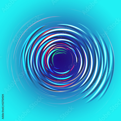 multi colored shiny half rings coming from the blue center illustration on a cyan background